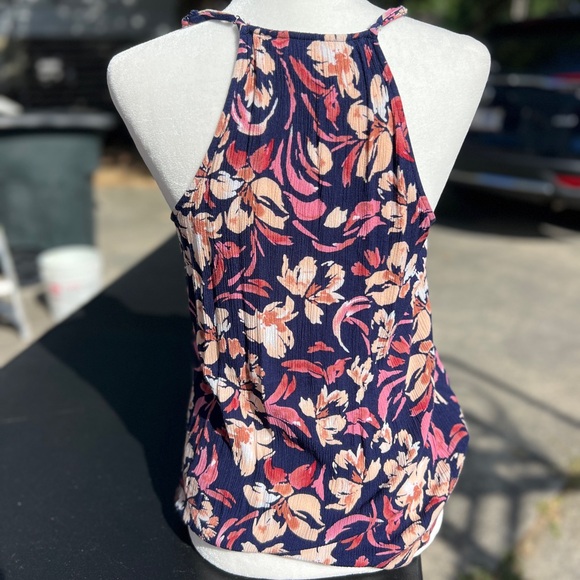 Flowy faux wrap tank top floral navy pink - Picture 3 of 5